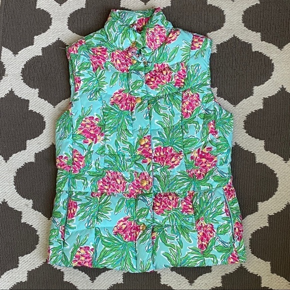 Lilly Pulitzer Vest Jacket Puffer Floral Green Size XS - Picture 3 of 7
